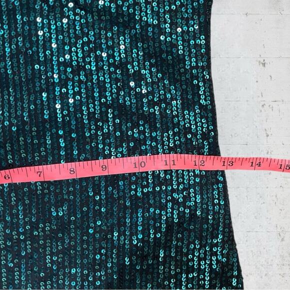 Lucy In The Sky Square Neck Dress in Green Sequins Size M HoCo Evening Party - Picture 9 of 13